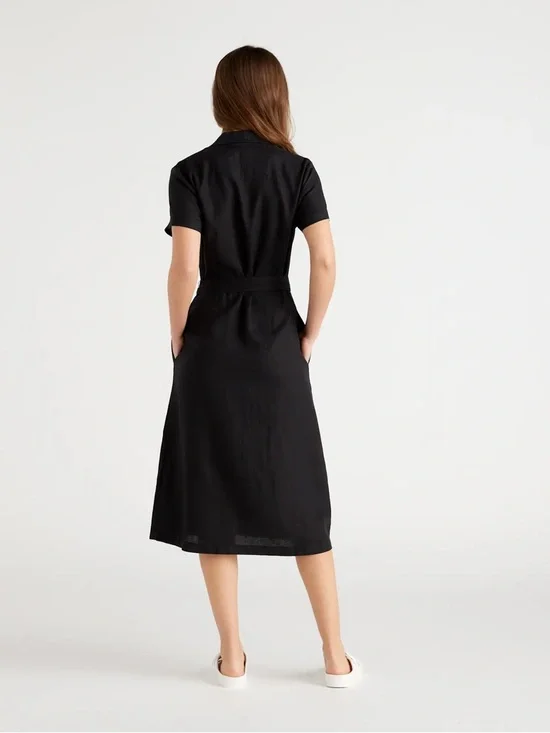 Quince 100% Linen Black Shirt Dress XL | Button Front Tie Waist 25253 - Picture 6 of 16